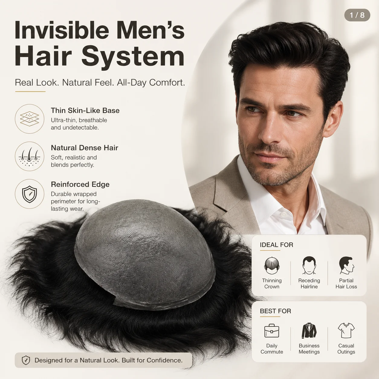 Topúnico tj pele fina v loop 0.04-0.06mm peça de cabelo masculino cabelo humano sistema de cabelo humano prótese capilar hombre