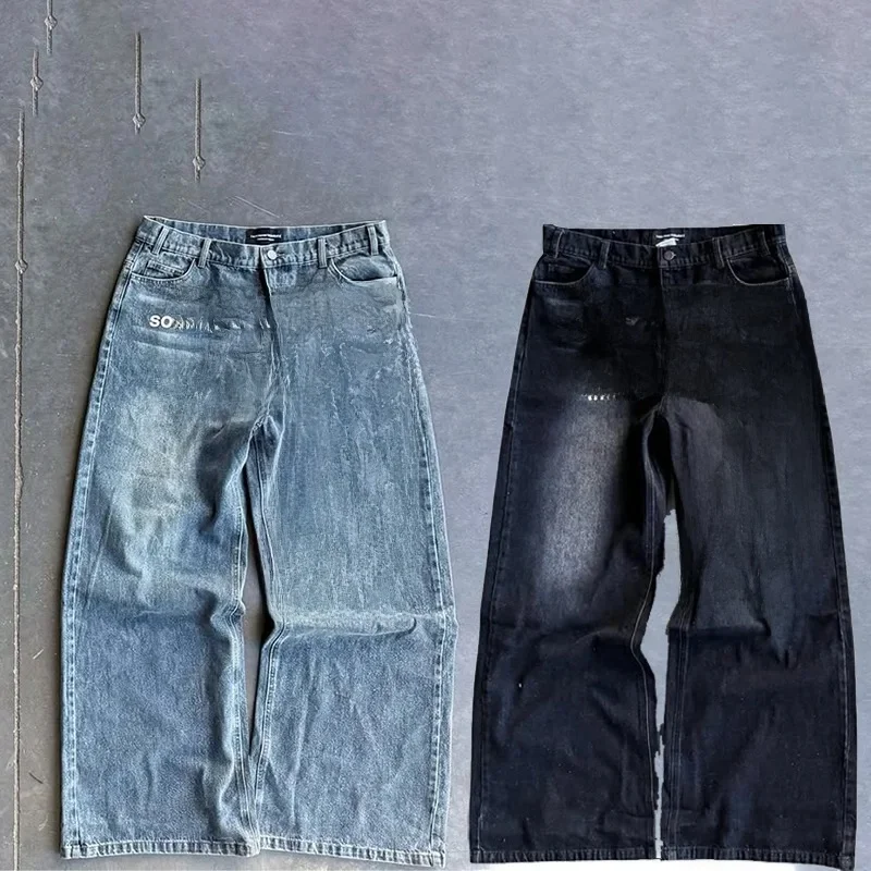 Y2K herenjeans vintage Amerikaans patroon letterjeans streetwear gothic Harajuku Hip Hop heren dames mode casual wijde pijpen jeans - afbeelding 2