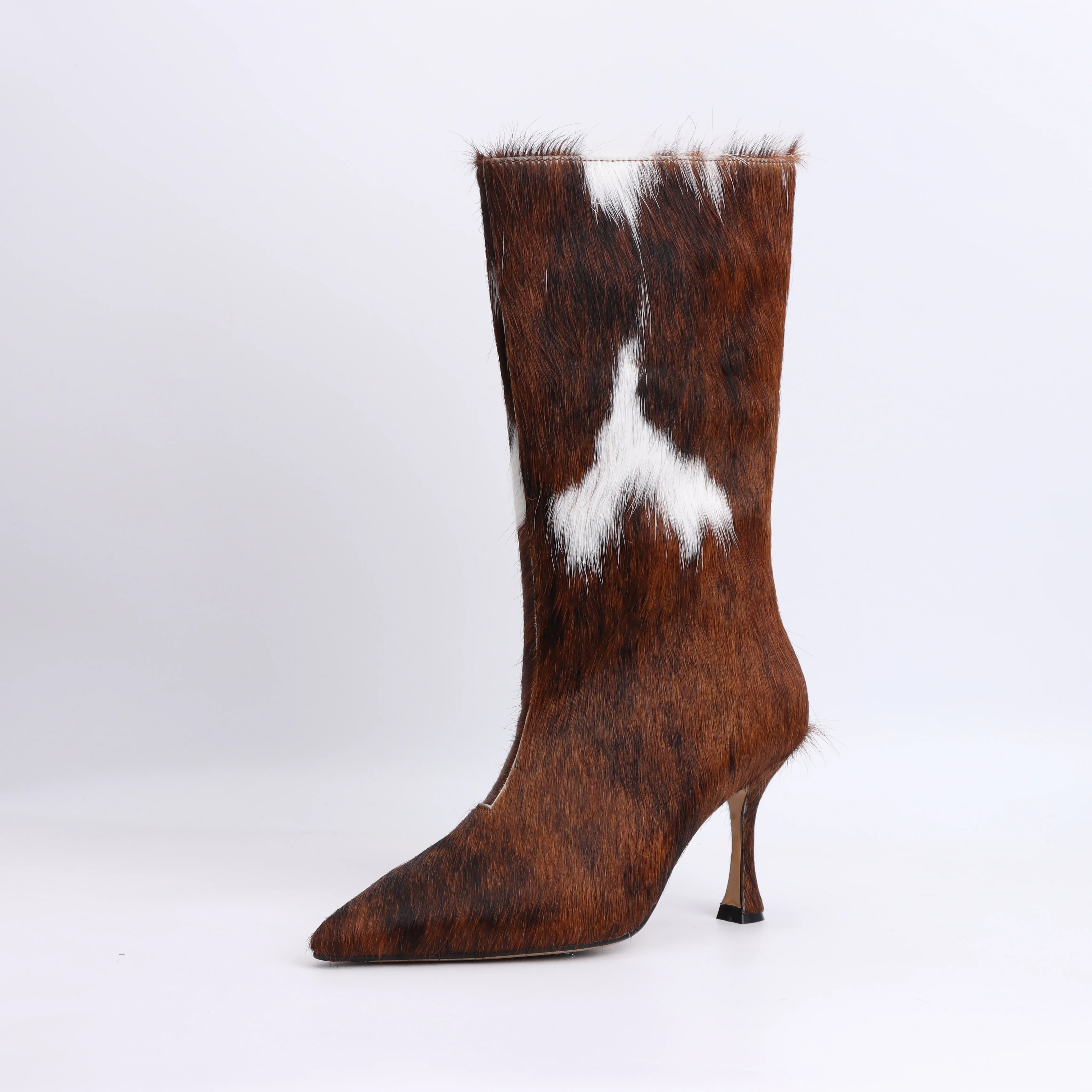 

Designer retro fashion cowhide luxury fashion boots for women 2025 pointed thin heel slimming versatile sleeve western boots