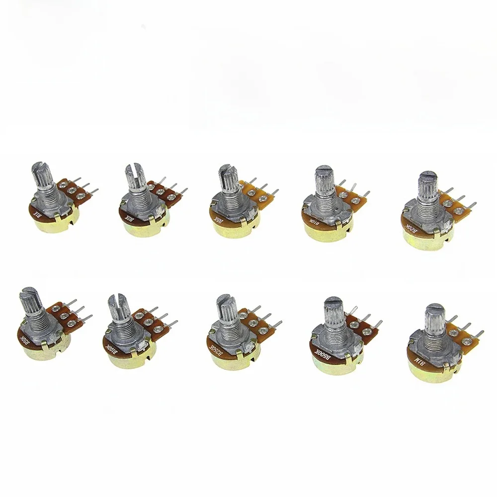 10PCS WH148 Potencjometr liniowy B1K B2K B5K B10K B20K B50K B100K B250K B500K B1M Wałek 15mm z nakrętkami Podkładki 3Pin WH148 — zdjęcie 2