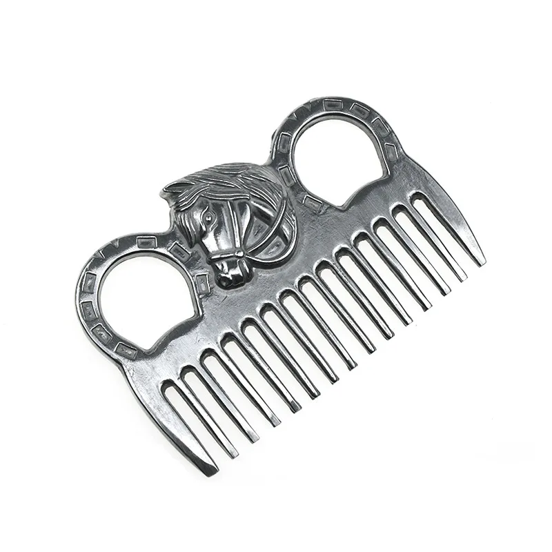 مشط رأس الحصان من الألومنيوم، فرشاة معدنية للعناية بالحيوانات الأليفة مع لمسة نهائية مصقولة، أداة لفك تشابك ذيل الفروسية المتينة للخيول #1