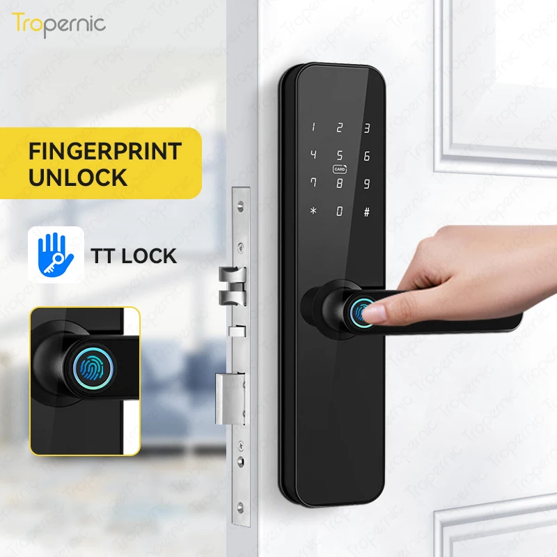 

Biometric Fingerprint F7 Black Smart Lock TTLock BlE or TUYA WIFI App Remote Unlocking Keyless Lock Electronic Door Lock