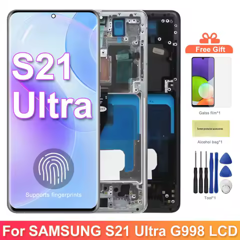 AMOLED S21 Ultra Screen Assembly for Samsung Galaxy S21 Ultra 5G G998B G998B/DS Lcd Display Touch Screen with Fingerprints