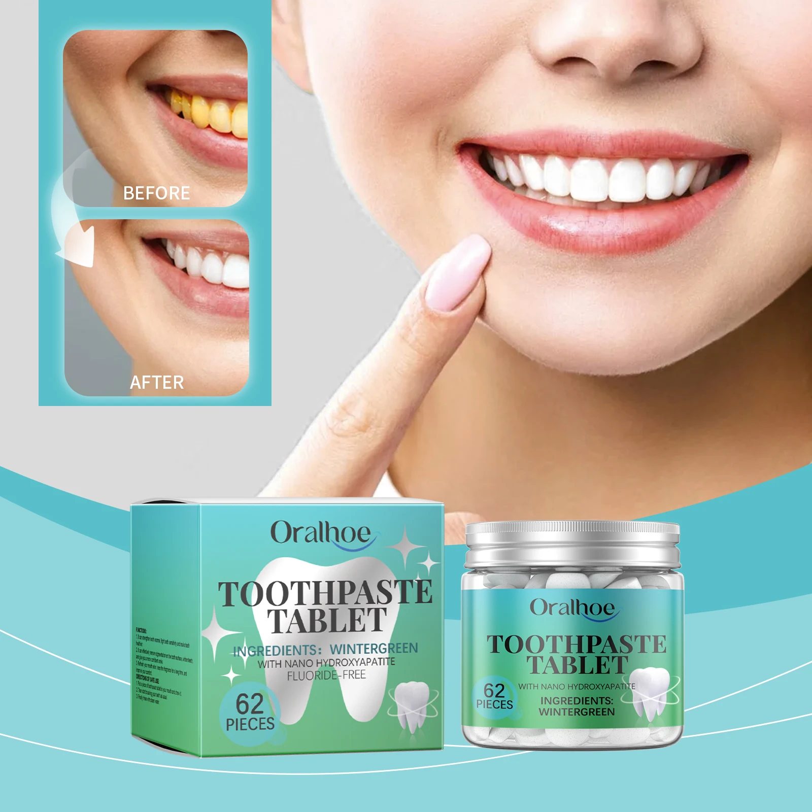 

Oralhoe Wintergreen Toothpaste Tablets Oral Care Reduce Yellow Stains Relief Discomfort Refreshing Breath Toothpaste Tablet