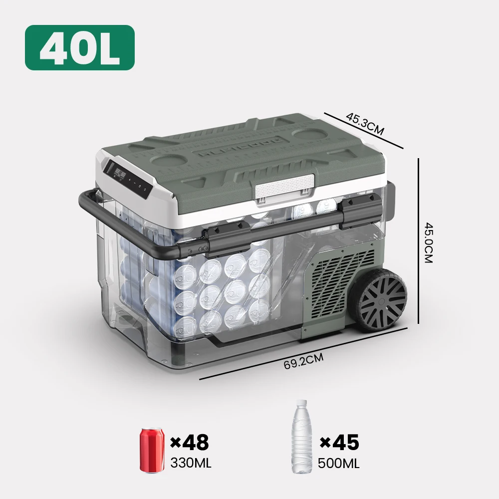 Alpicool EZGW 40L 50L 60L Autokühlschrank Tragbarer Kompressorkühler 12/24V DC 100-240V AC Mini-Kühlschrank mit Gefrierfach für Camping BBQ