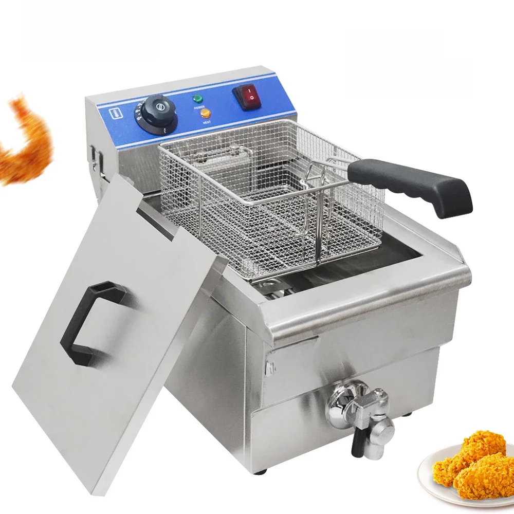 XEOLEO-Fritadeira Elétrica Comercial, Aço Inoxidável, Francês Único Tanque, Máquina De Fritadeira