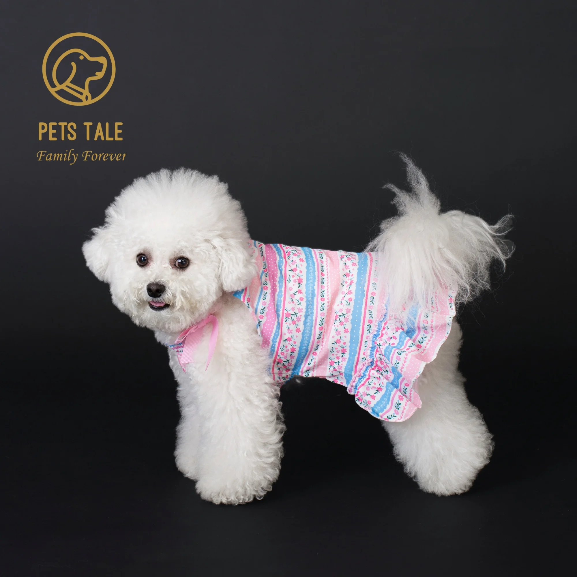 Pink Dog Pink Dress with Bow and Floral Pattern