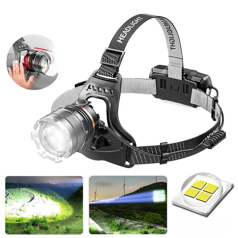 XHP50 LED Capteur Phare Étanche Tête Lumière Rechargeable Pêche À La Recherche Camping Tête lampe de Poche Zoom Lanterne
