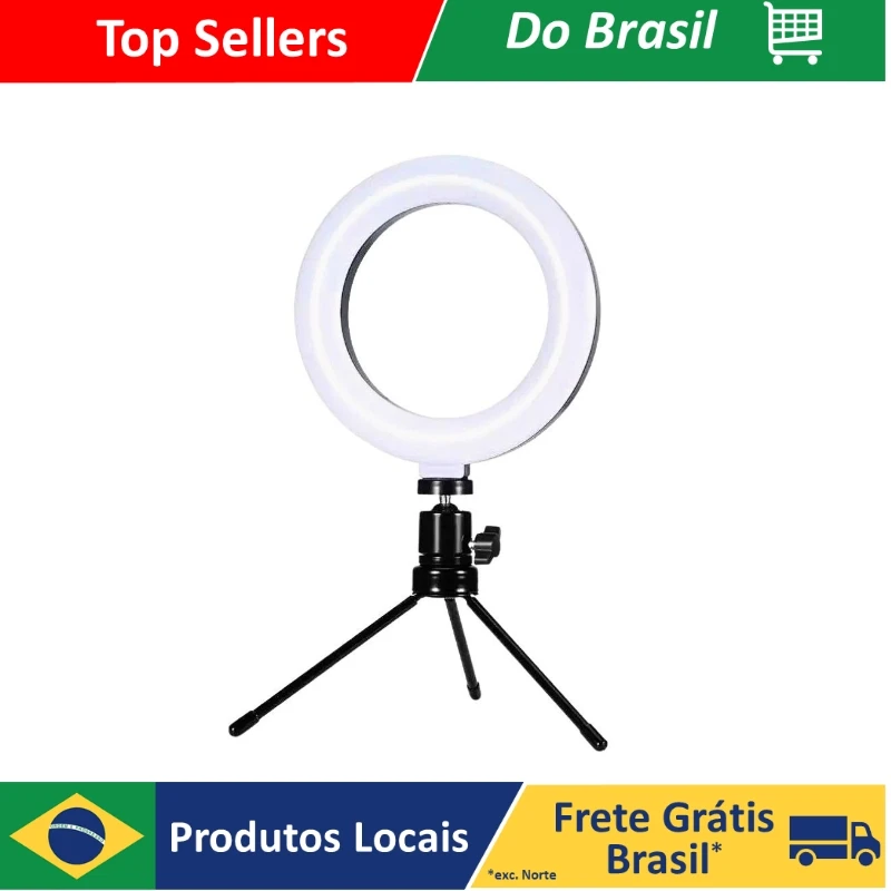 Ring Light Led Mesa Iluminador Pequena Tripé 6 Polegada 16cm Youtuber Influencer Iluminação Luz Beleza Maquiagem Vídeos