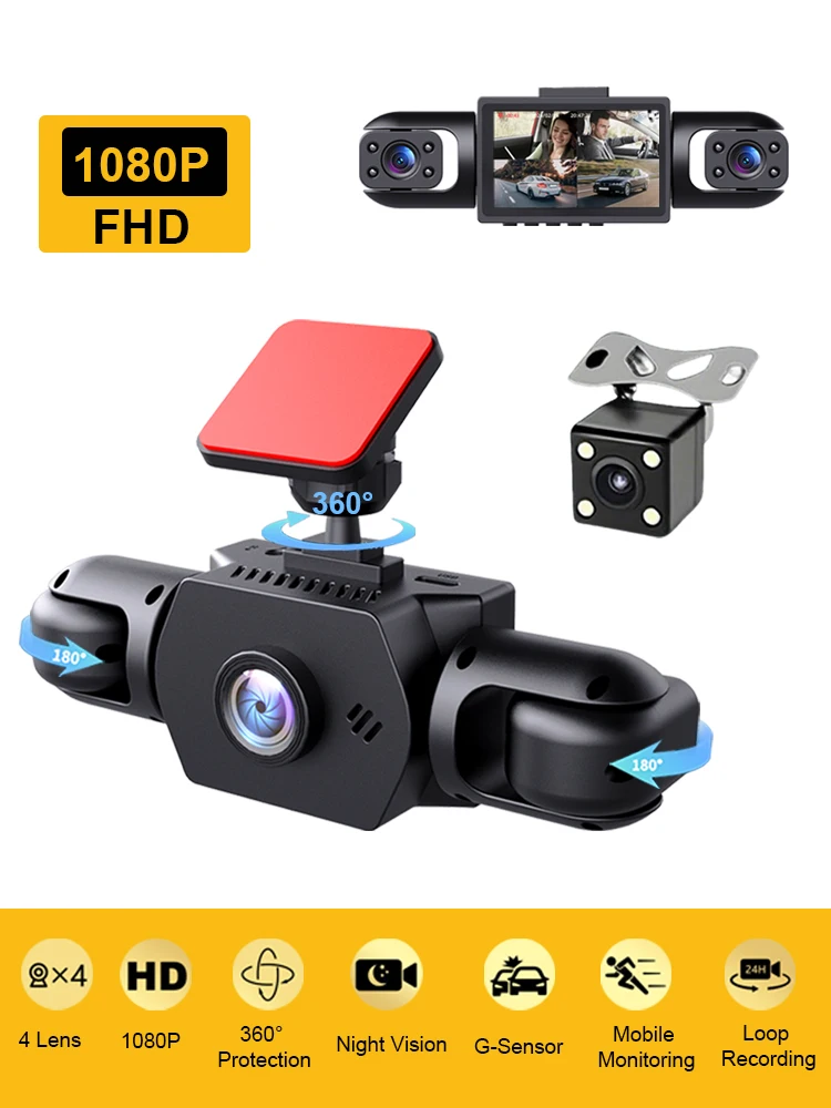 Auto-DVR 1080P HD Dashcam für Autos 4-Kanal-Autokamera 360 °   Videorekorder mit Front-, Rück-, Links- und Rechtsansicht, Nachtsicht, Auto-Dashcam