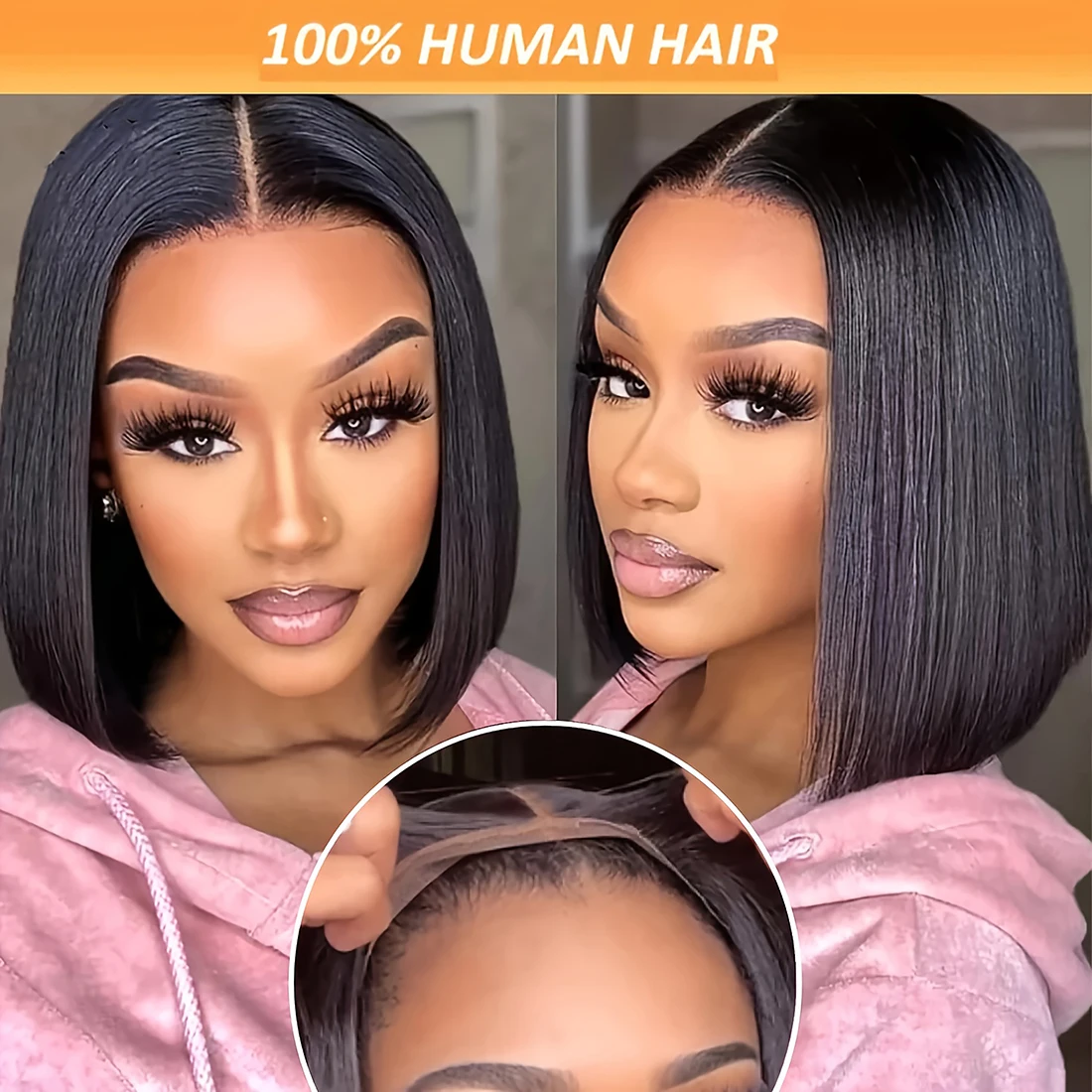 Wear and Go Glueless Wigs Human Hair Pre Plucked Pre Cut Upgrade 6x4 Lace Closure Wigs Human Hair for Beginners Straight Bob