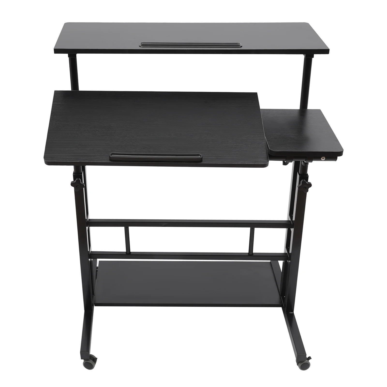 Móvel ajustável Stand Up Desk, Mesa para laptop com rodas, Mesa de armazenamento, Home Office Workstation, Mesa rolante, Carrinho preto para laptop