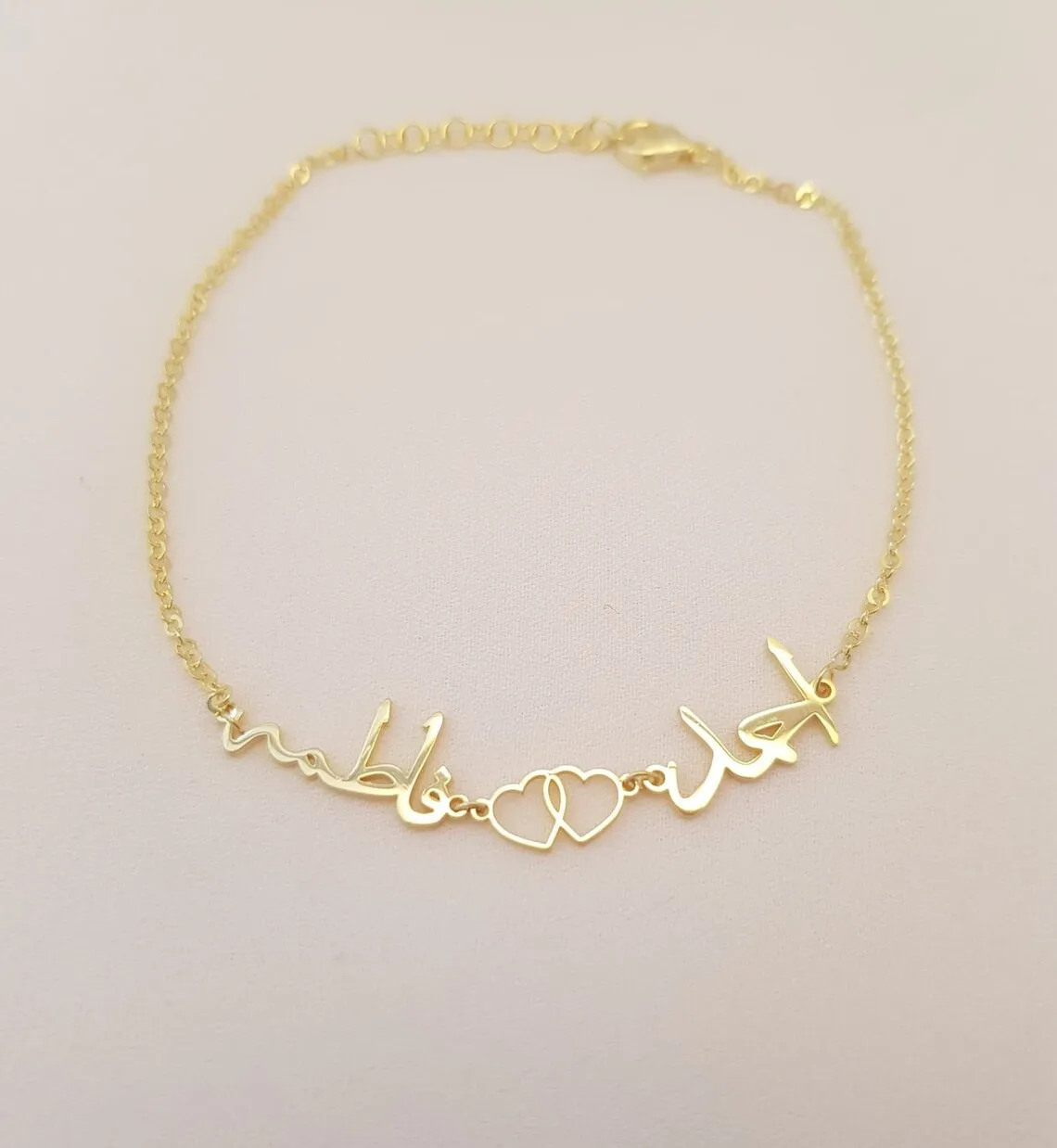 Customized Arabic Cut Two Names Cross Heart Bracelet Stainless Steel Accessories 18K Gold Plated Jewelry Eid Gifts For Women