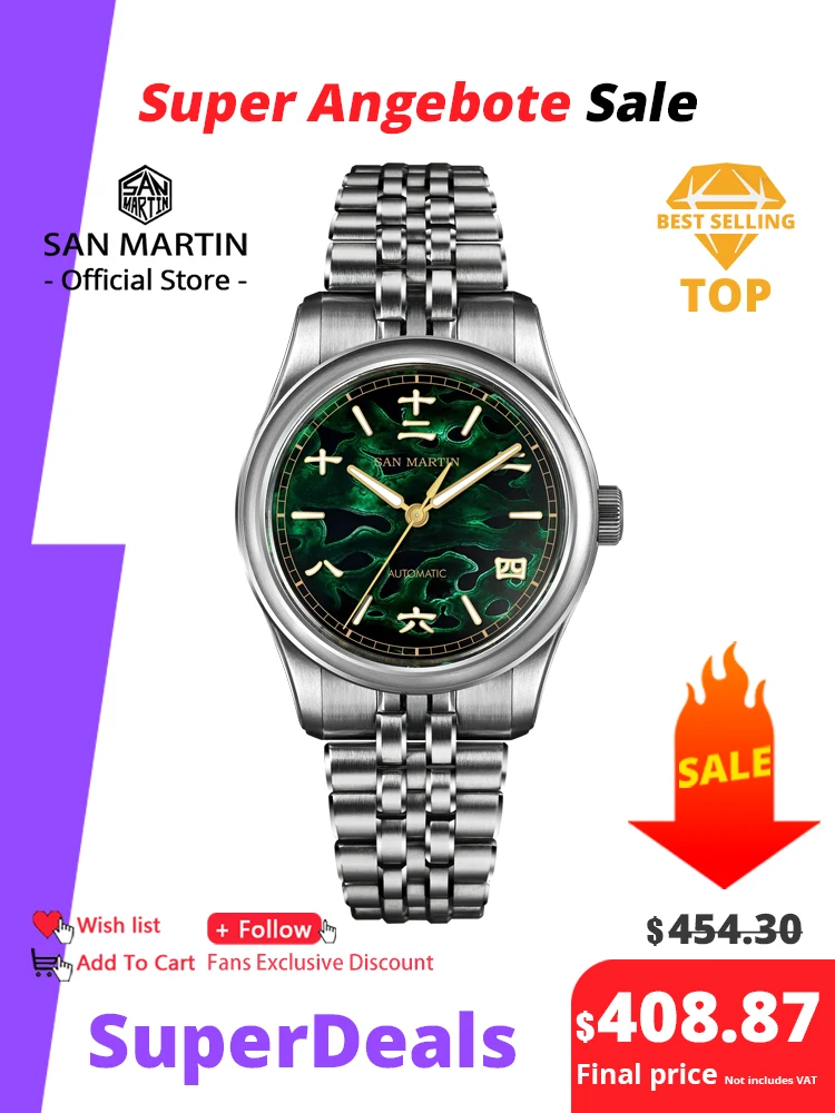 San Martin Lacquer Craftsmanship & 3D-Printed Enamel Dial Gada Watch Original Design Miyota 90S5 Men Automatic Mechanical SN0144