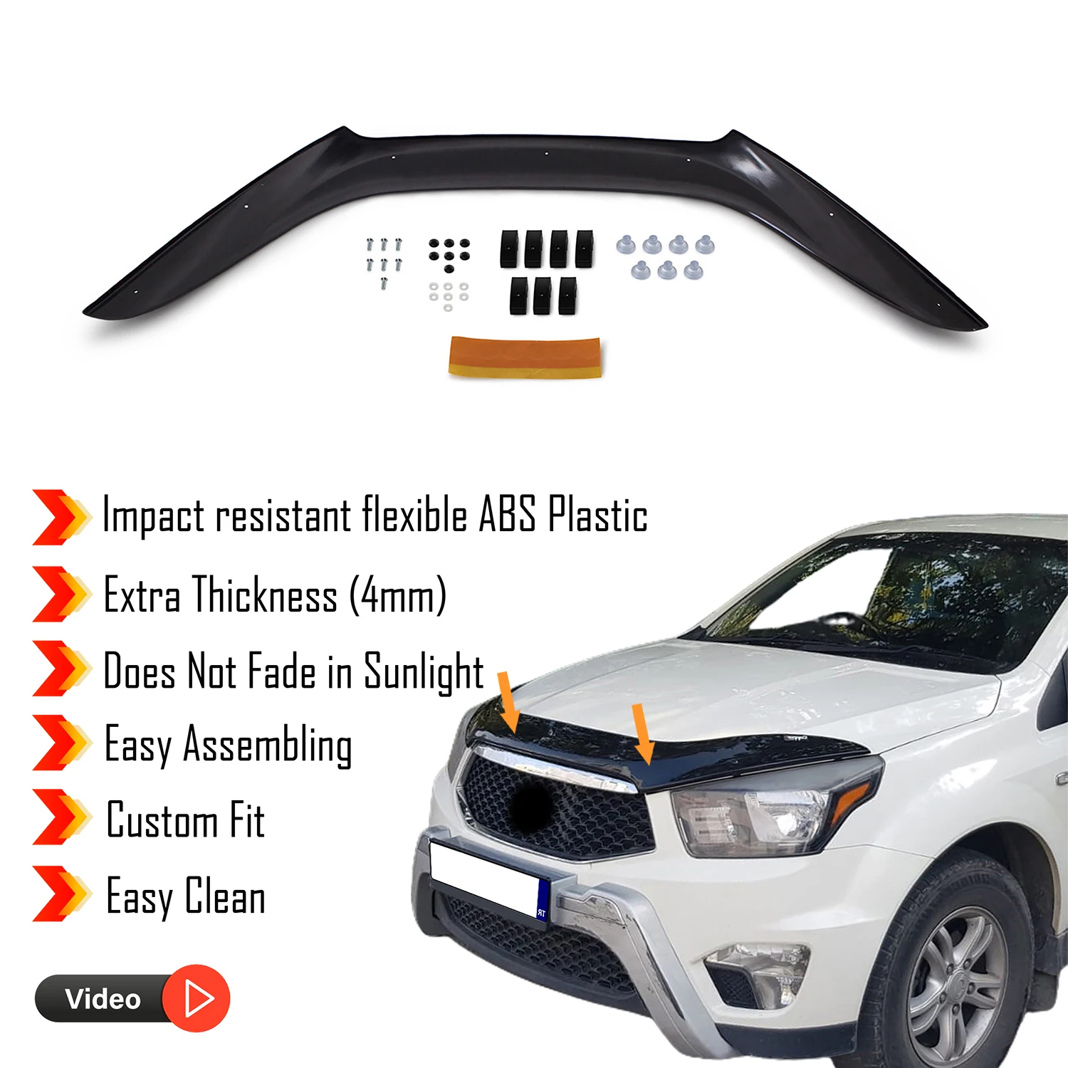 Hood Deflector Guard for Ssangyong Actyon Sports (2012-2016) Bug Shield Bonnet Protector / 4 mm thickness material