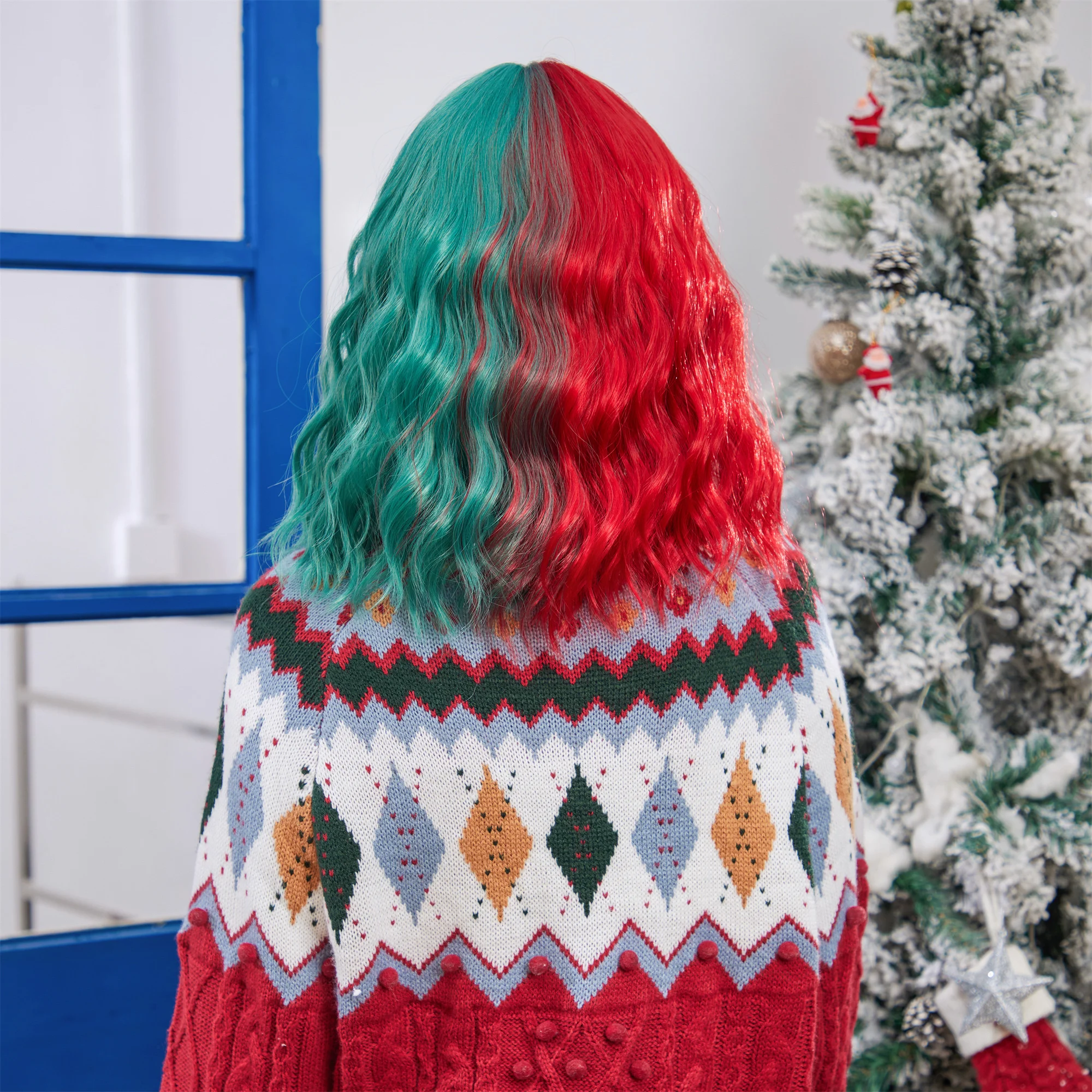 CharmSource شعر مستعار قصير بوب الأحمر والأخضر الباروكات مع الانفجارات الباروكات الاصطناعية عالية الجودة فستان المرأة تأثيري الأصلي