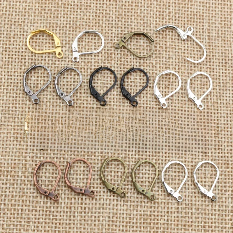 30-50 sztuk 15x10mm brąz złoto srebro Plated francuski dźwignia kolczyk haki drutu ustawienia bazy obręcze kolczyki dla DIY tworzenia biżuterii — zdjęcie 2