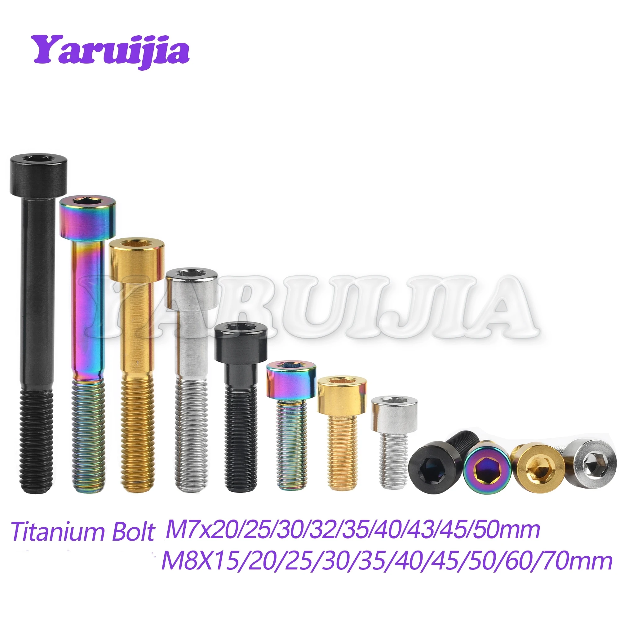 Yaruijia Titanium Bolts M7/M8x15/20/25/30/35/40/45/50/60/70mm Allen Key Head Bolt Screws for Bicycle Motorcycle Car