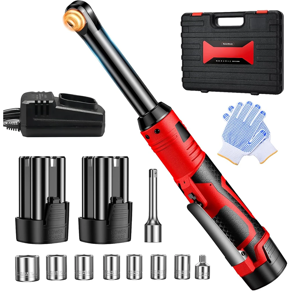 6 "verlengde ratelsleutel 3/8" draadloze elektrische sleutel 450 RPM 16,8 V oplaadbare hoeksleutel autoreparatiegereedschap met 2 batterijen