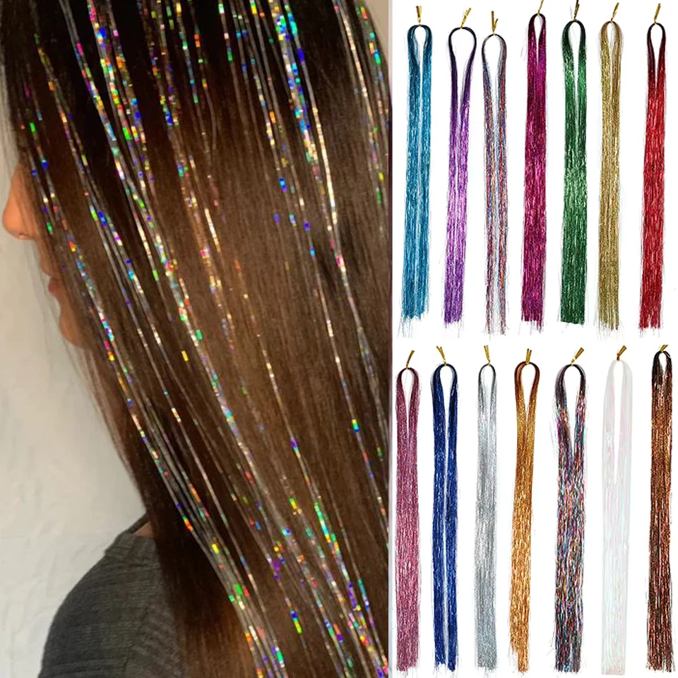 DIFEI Shiny Hair Synthetic Wire Shiny Hair Sequins Rainbow Wire Hair Colorful Shiny Hair Hair Crochet Wig