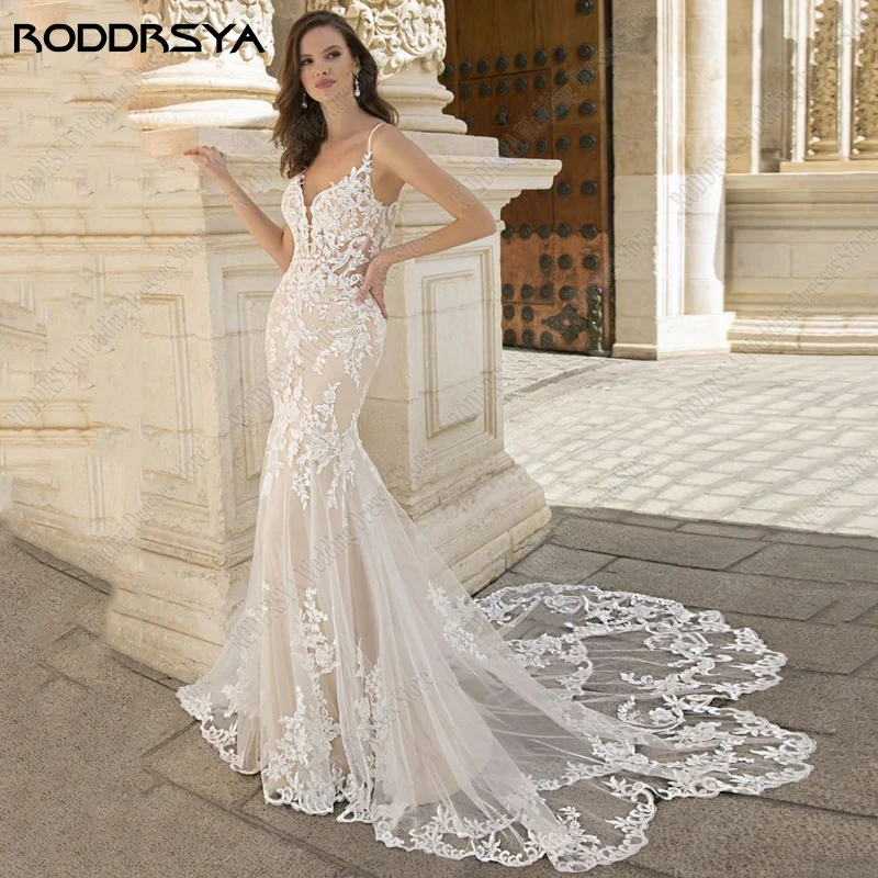 RODDRSYA Maravilhosamente Mermaid Vestido De Noiva Tulle Lace Apliques Tribunal Trem vestido de Casamento Sexy Vestidos de Noiva свадебное платье vestido de festa mulher luxo para casamento vestido de noiva sereia mang