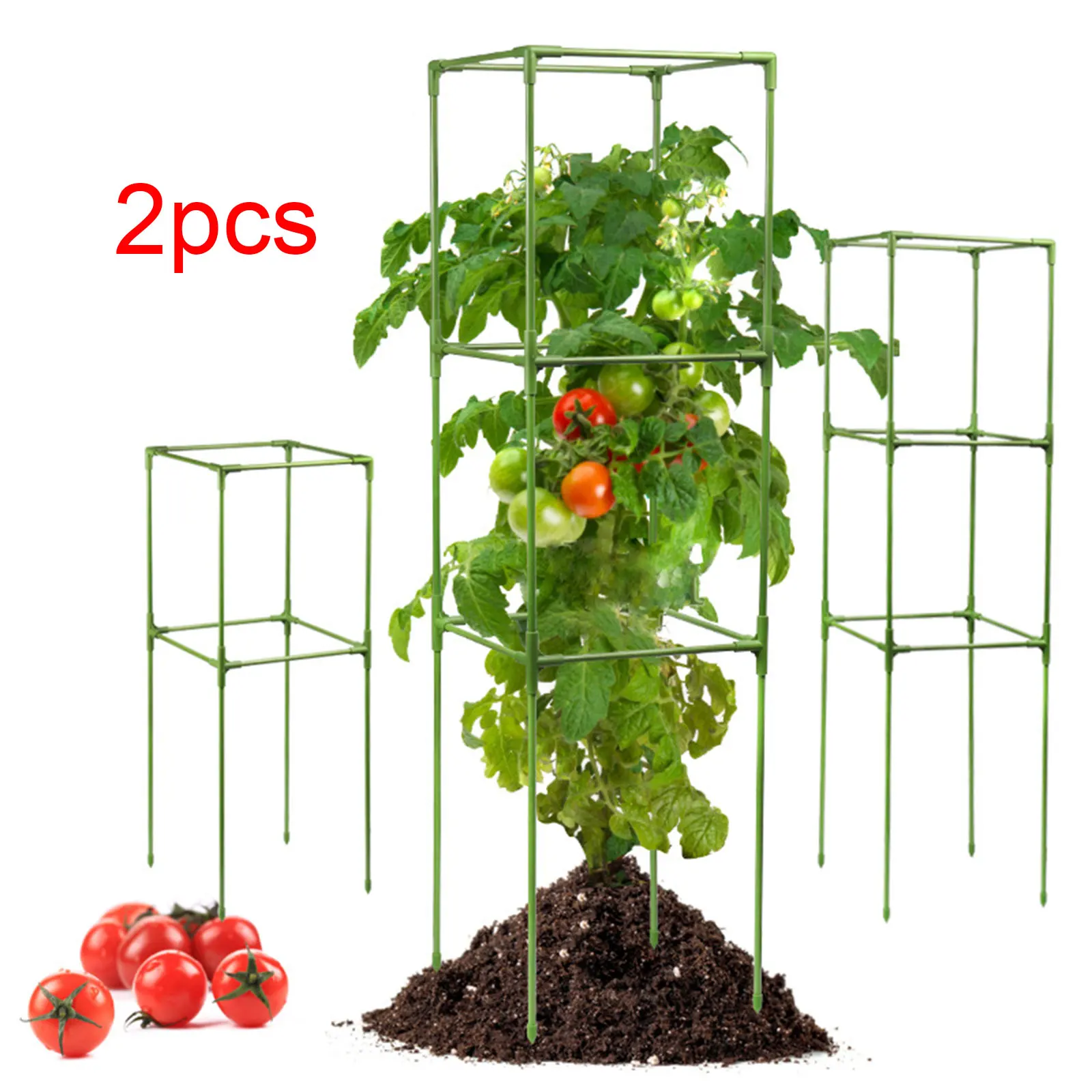 

2 Pcs/Set Square Shape Tomato Plant Cages with Secure Ground Anchoring Ideal for Cucumbers Vegetable Garden Supports