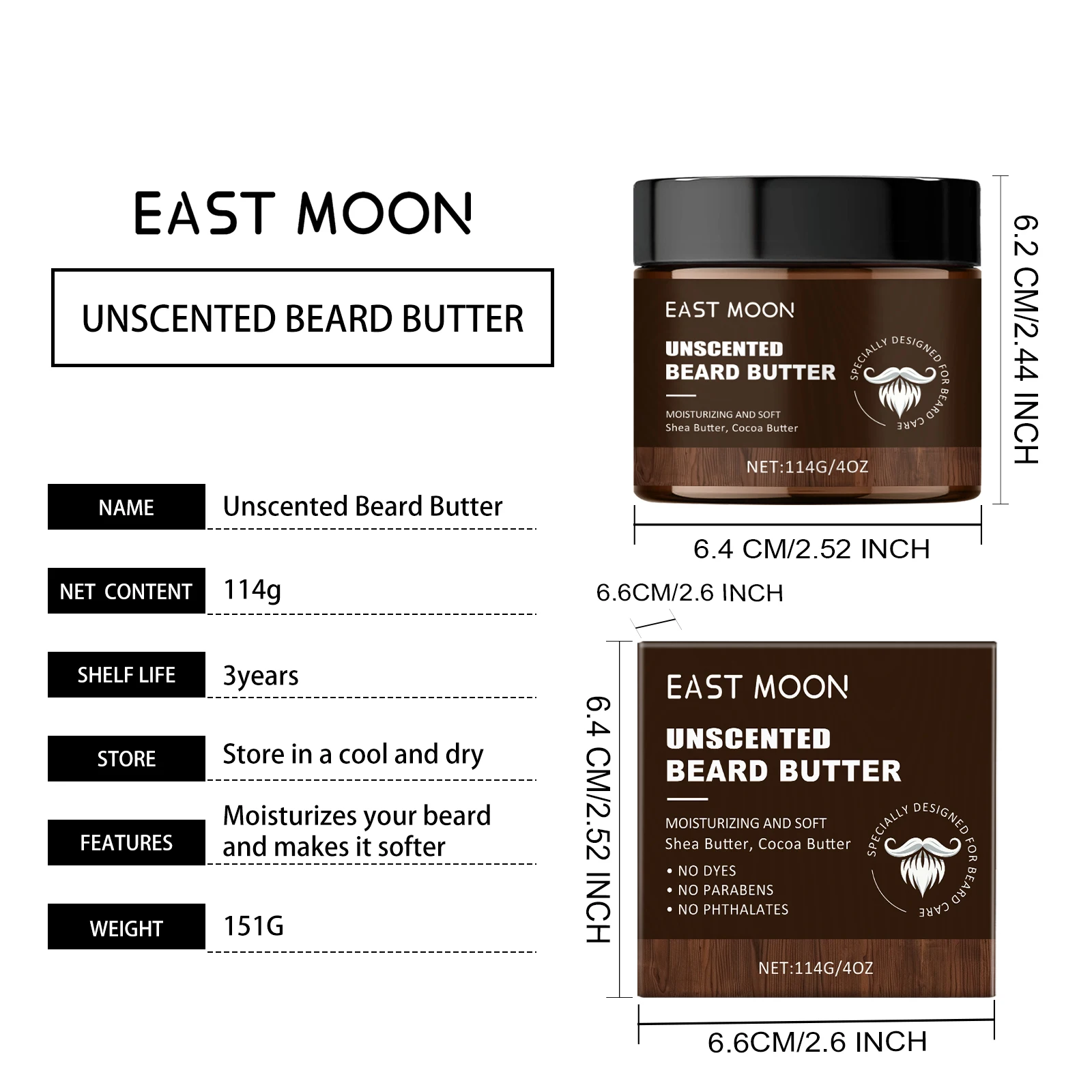 كريم العناية باللحية للرجال من إيست مون 114 جرام، كريم مرطب للعناية الناعمة يقلل من أطراف الانقسام وتشكيل اللحية المنعش كريم اللحية للرجال