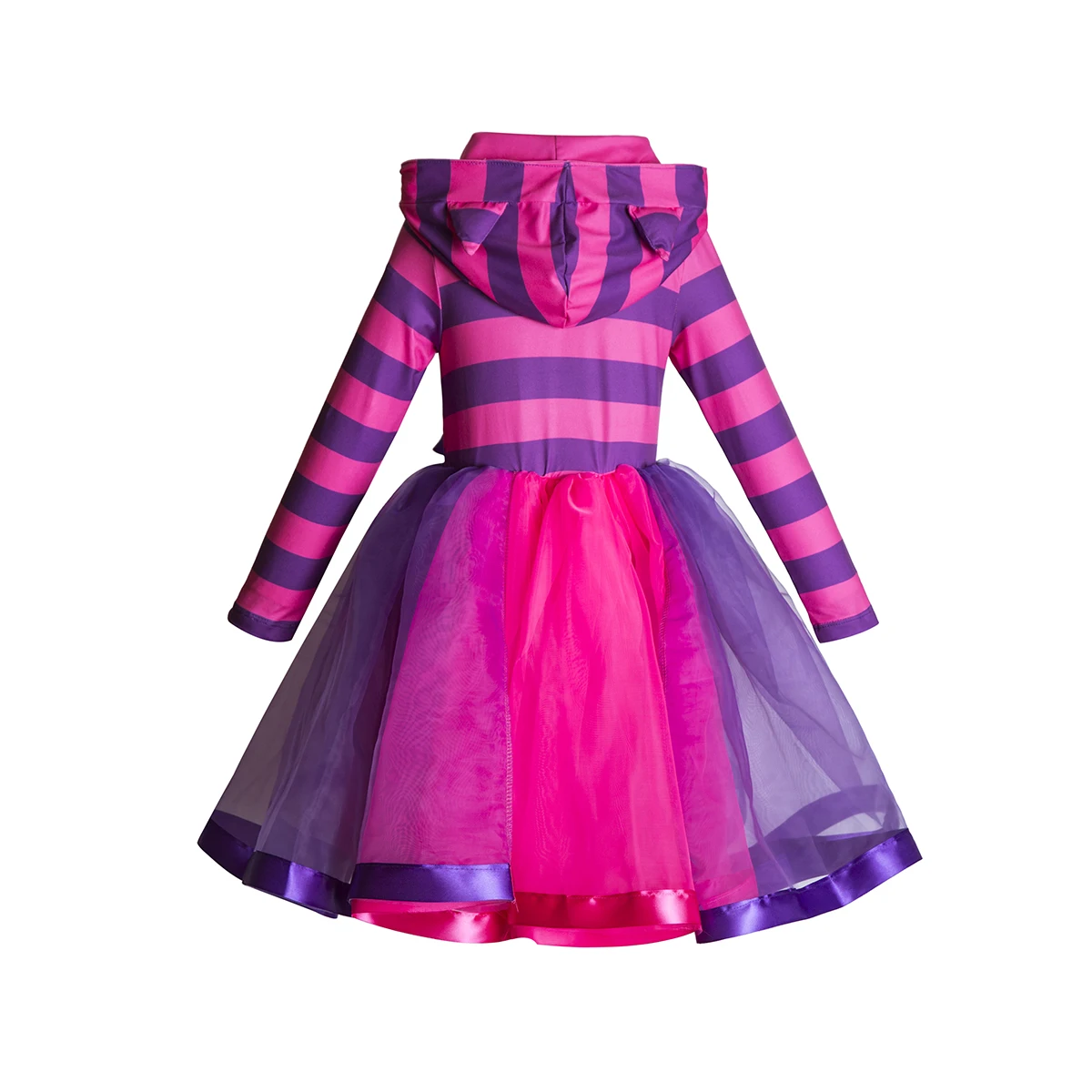 Kids Cheshire Cat Costume Pink Purple Striped dress Cosplay Halloween Alice in Wonderland Inspired Knee Length Tutu Dress