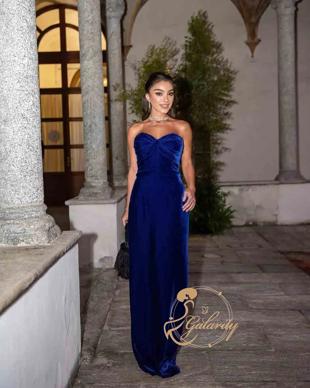 Galarity Royal Blue Velvet Evening Dress Strapless Women's Formal Occasion Gown Elegant Prom Dress Gala Party Gown Customizd