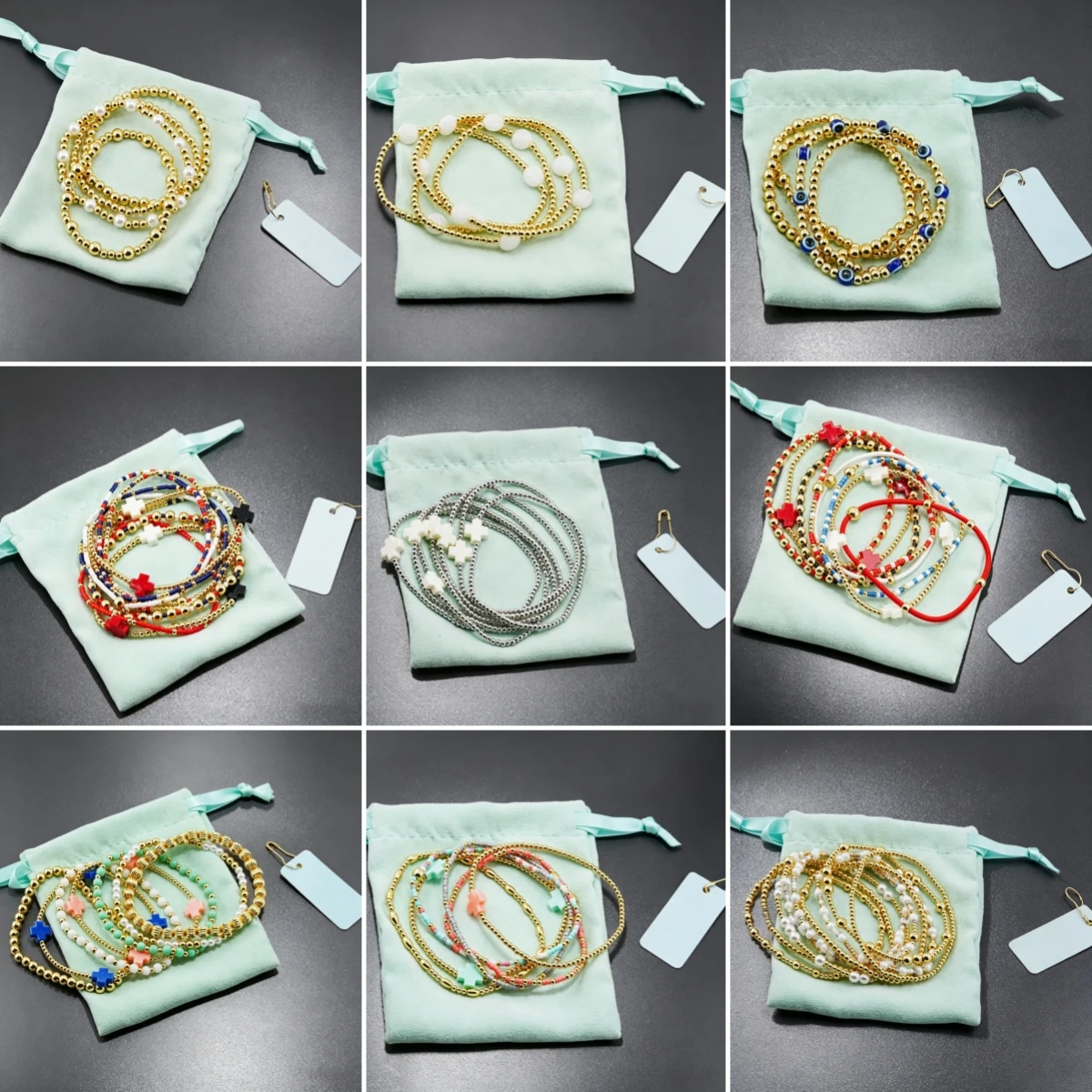 

Quality 18K Gold Filled Multilayer Stackable Colourful Bead Bracelets With Tag For Women Fine Jewelry
