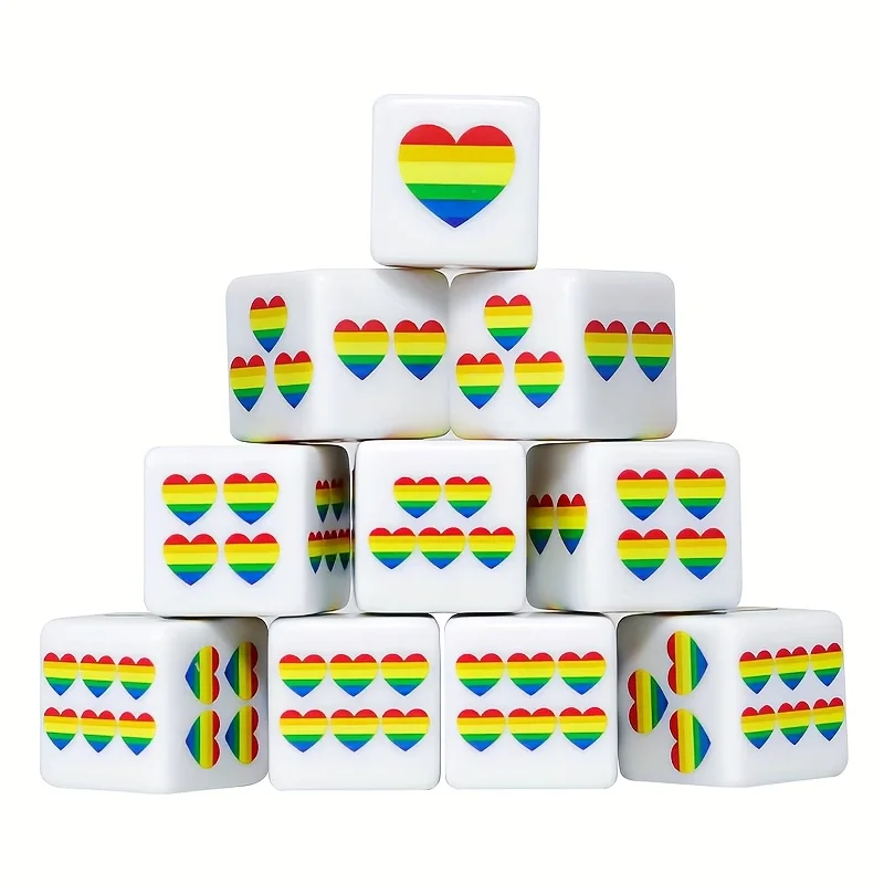 CANDYPIXEL 12Pcs Rainbow Heart D6 dice, 6 sided dice, suitable for tabletop games, board games, role-playing games view 5