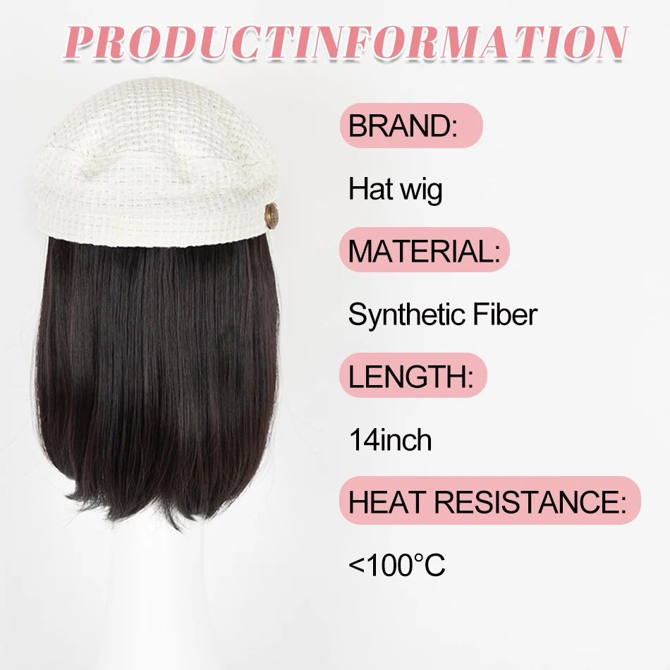 قبعة الباروكات 14 بوصة قصيرة مستقيم الشعر المستعار مع تويد منقوشة-Newsboy كمان قبعة قبعة مع الشعر الاصطناعية المرفقة الخريف الشتاء Cl