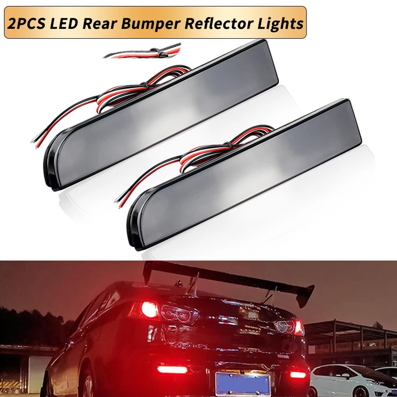 2PCS 12V Red/Smoked Lens Red LED Rear Bumper Reflector Brake Lights Tail Stop Lamps Canbus For Mitsubishi Lancer Evo X Outlander