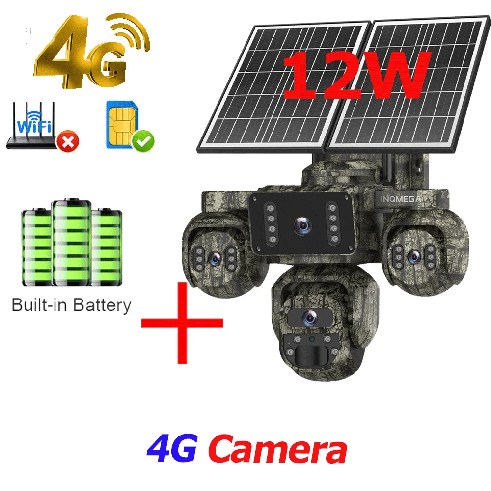 20MP 4-lens 4-scherm zonne-energie beveiligingscamera 4G SIM buiten met 24/7 opname AOV draadloos CCTV bewakingssysteem