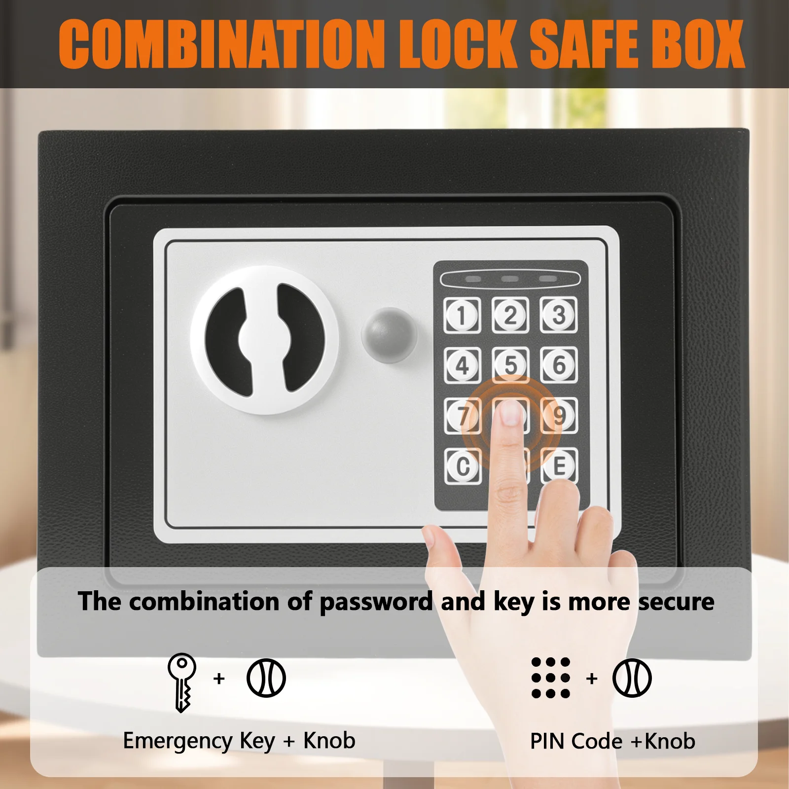 تخزين المنزل صندوق الأمان الآمن قفل الصدر 4.6L أرقام الأمن تخزين مفيد قفل آمن صندوق أمان الصدر الآمن 2 مفاتيح