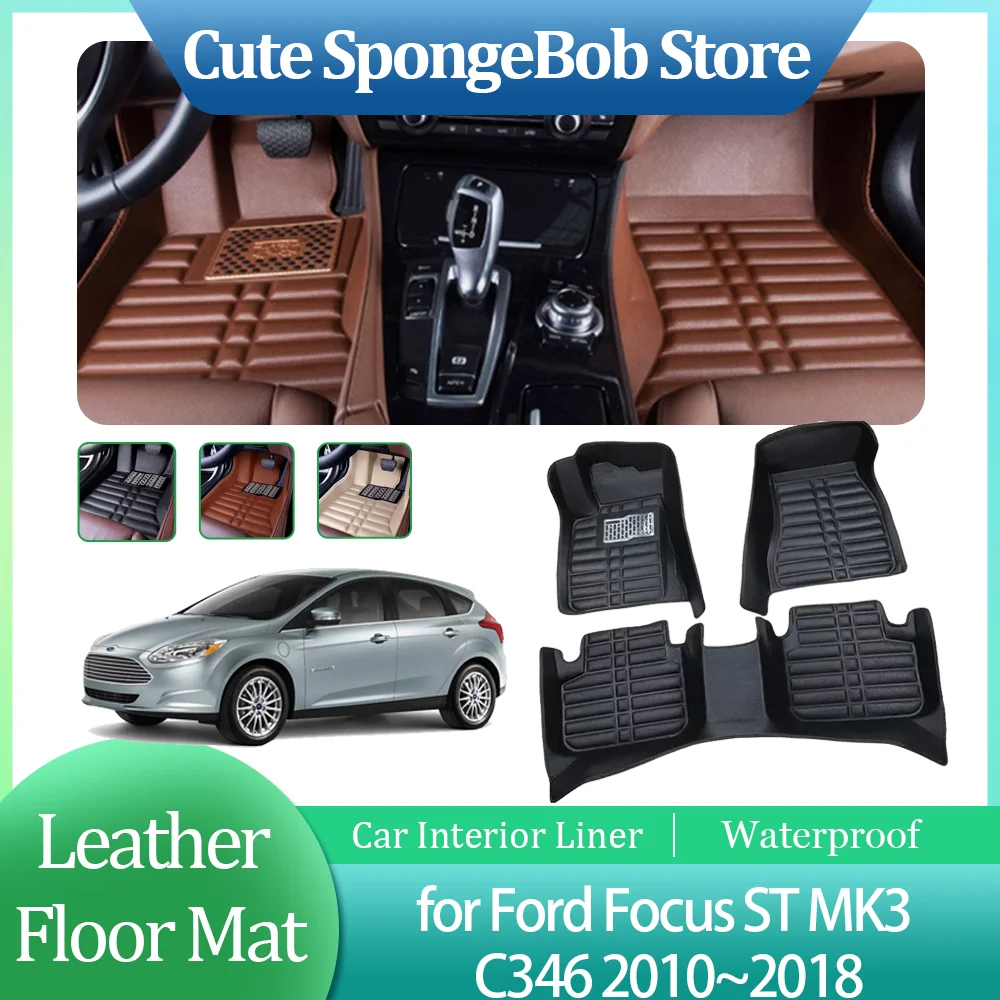 

Car Leather Floor Mat for Ford Focus ST MK3 C346 2010~2018 2011 Anti-dirty Foot Interior Liner Waterproof Pad Carpet Accessories