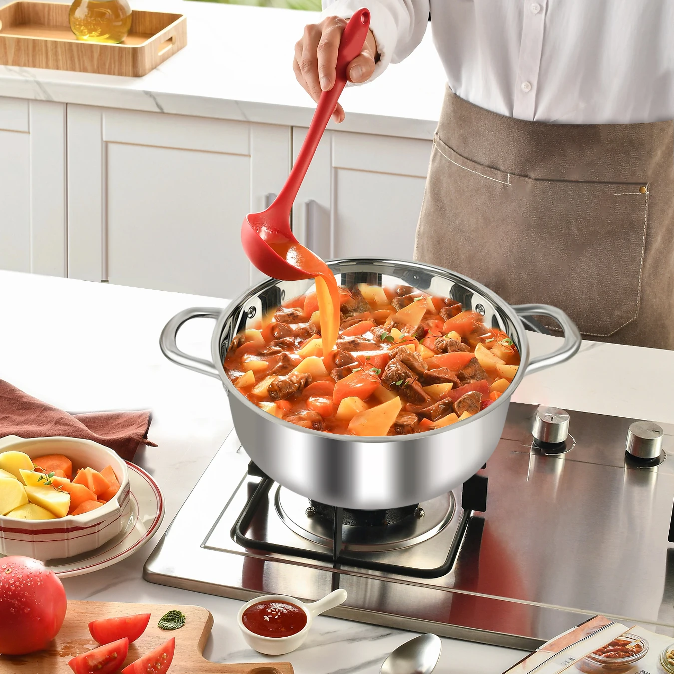 

Stainless Steel Stock Pot with Visible Lid,Durable&Double Handle, Nonstick Thick Bottle Stockpot,Home Cookware for Pasta Soup