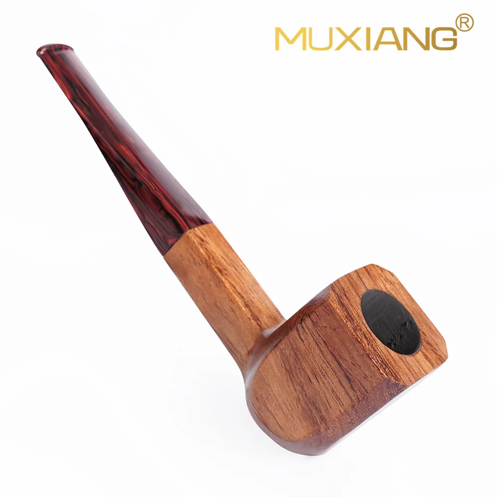 MUXIANG handmade foursquare tobacco pipe Square Panel pipe 3mm channel straight handle hammer Sandalwood wood pipe Father gift