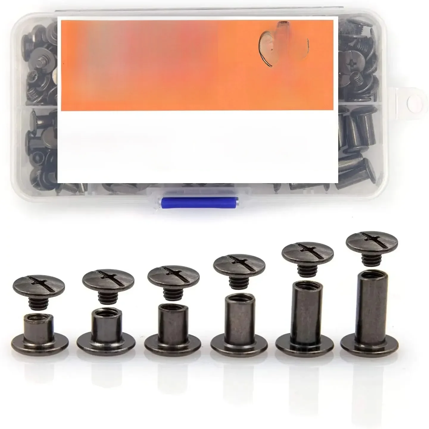 Image of 90Sets Chicago Screws Kit, 6 Sizes of Round Flat Head Leather Rivets Metal Screw Studs for DIY Leather Craft and Bookbinding
