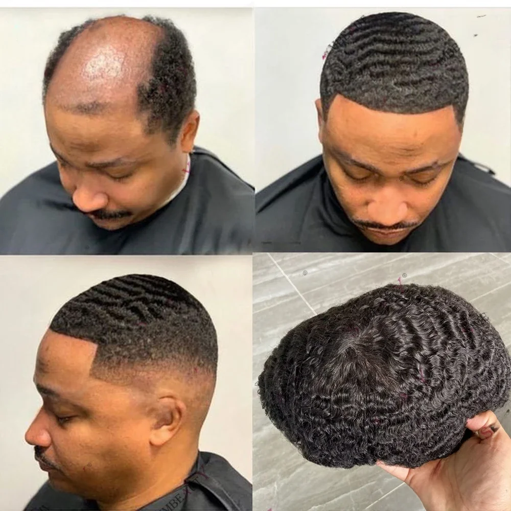 Zwarte Mannen Menselijk Haar Mono Npu Duurzaam Haar Vervanging Prothese Systeem 10Mm Diepe Golven Afro Kapsel Mannen Toupetje - afbeelding 2