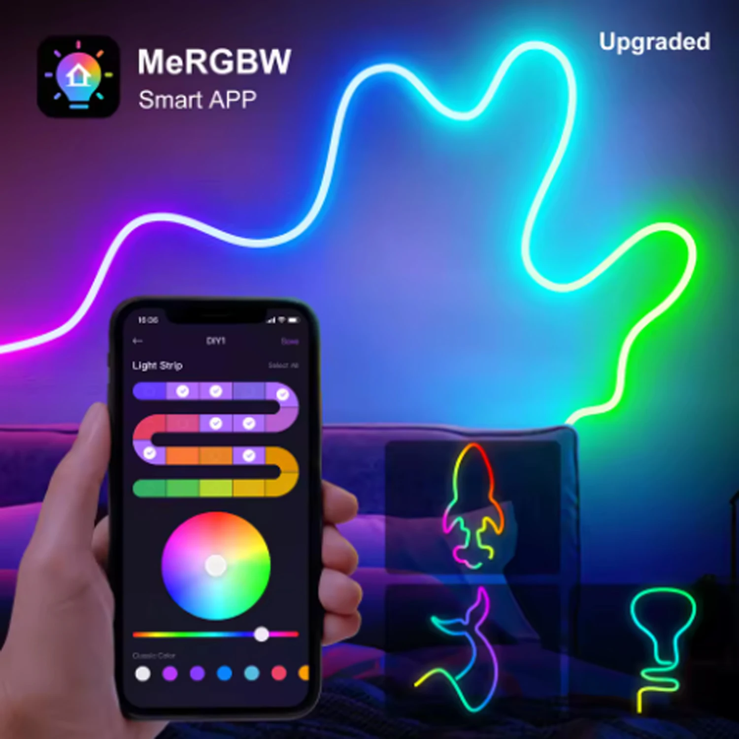 

Светодиодная лента MeRGBW 5V USB, силиконовая неоновая лента с синхронизацией музыки, DIY, умное RGB-освещение, многоцветная гибкая подсветка для декора