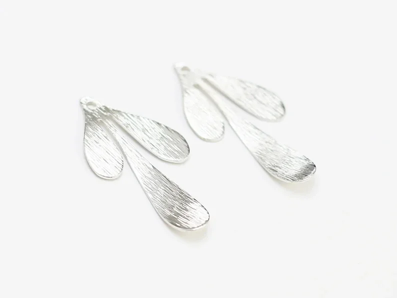 10pcs Textured Leaf Pendant, Leaves Earring Charm, Brass Charms For Hoops, DIY Ornament, 35x17mm, Jewelry Making -G147