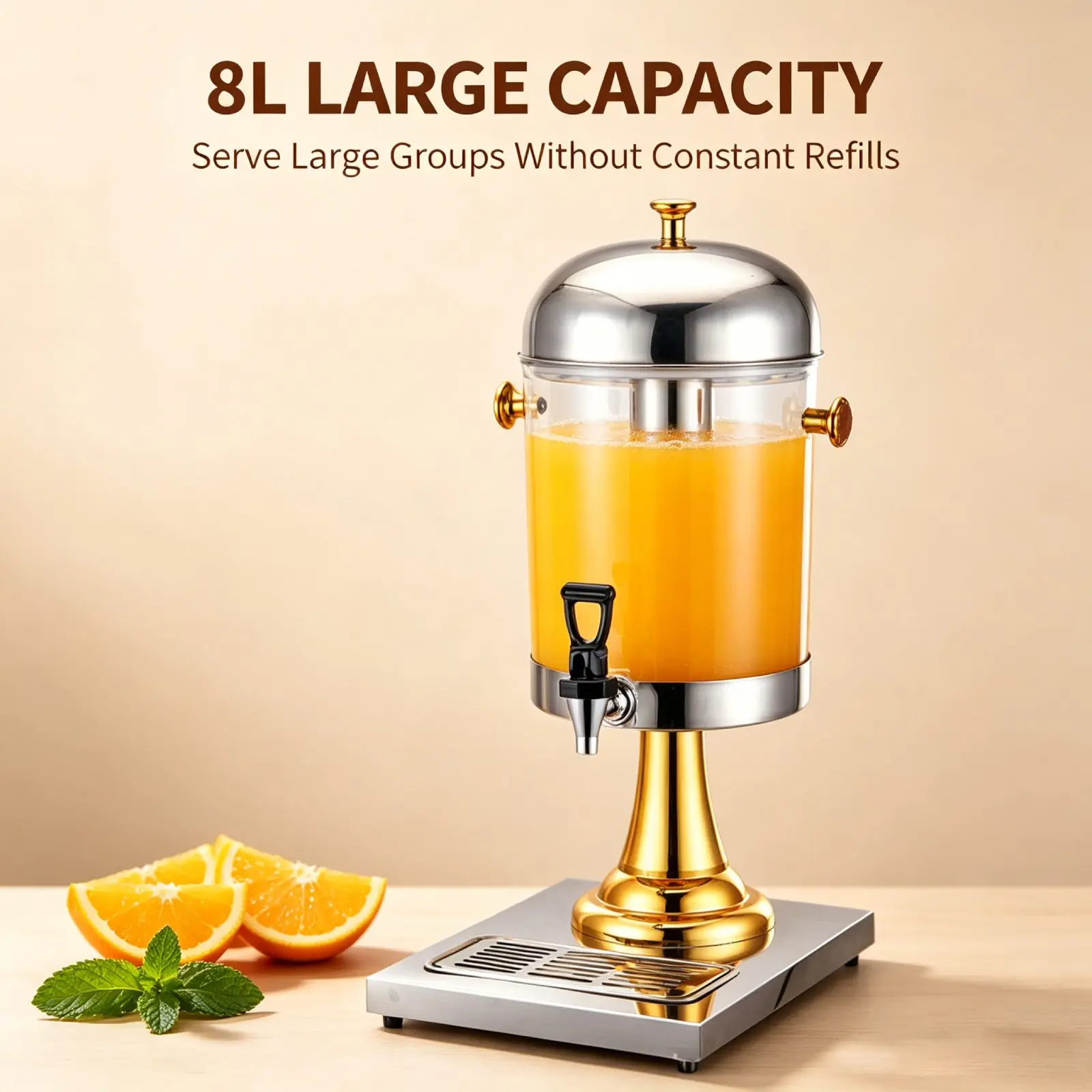 Stainless Steel Juice Beverage Dispenser with Catch Tray Large-Capacity Juice Dispenser for Caterers Buffets Hotels