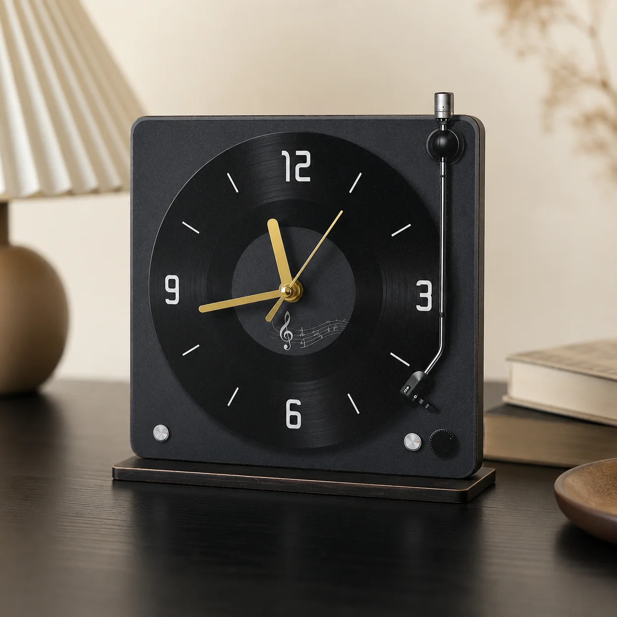 Retro Vinyl Record Clock Decorative Table Clock Music Lover Gift Turntable Style Desk Clock Vintage Home Decor for Living Room O