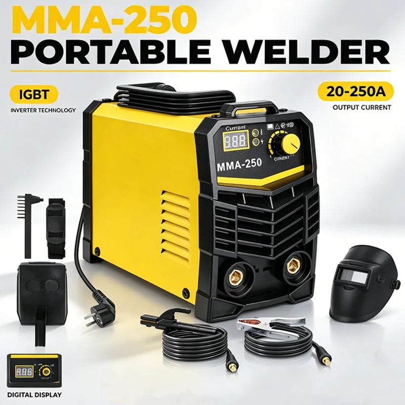 Soldadora Inverter IGBT MMA 250A, Máquina de Soldadura por Arco de 20-250A, Pantalla Digital, Portátil, 220V, para Reparaciones Domésticas DIY