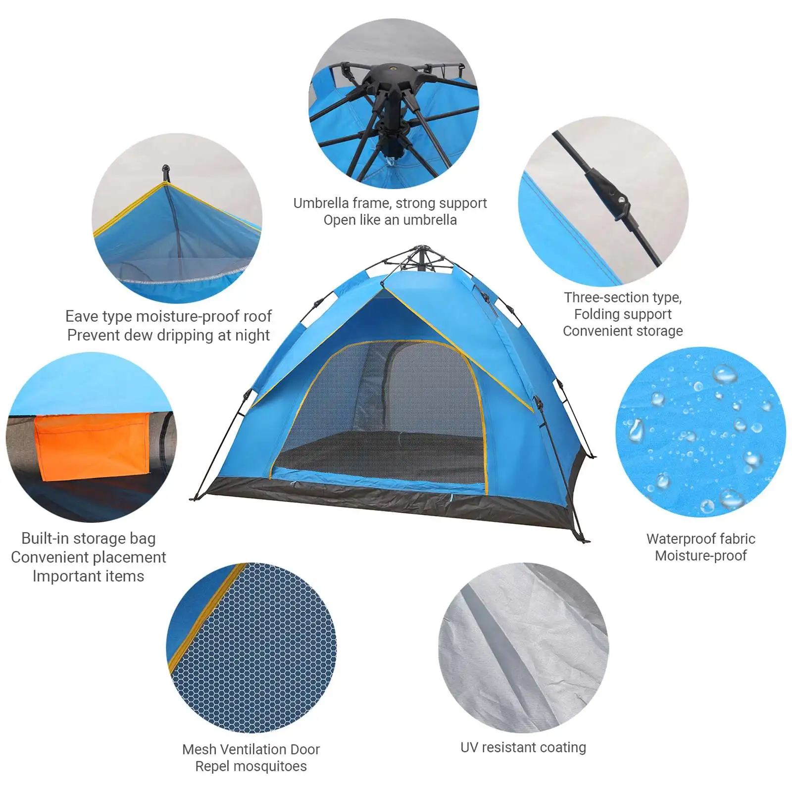 Camping Automatic Tent One Touch Double Camping Tent Waterproof Roof Top Tents 3-4 Person Outdoor Beach Tent