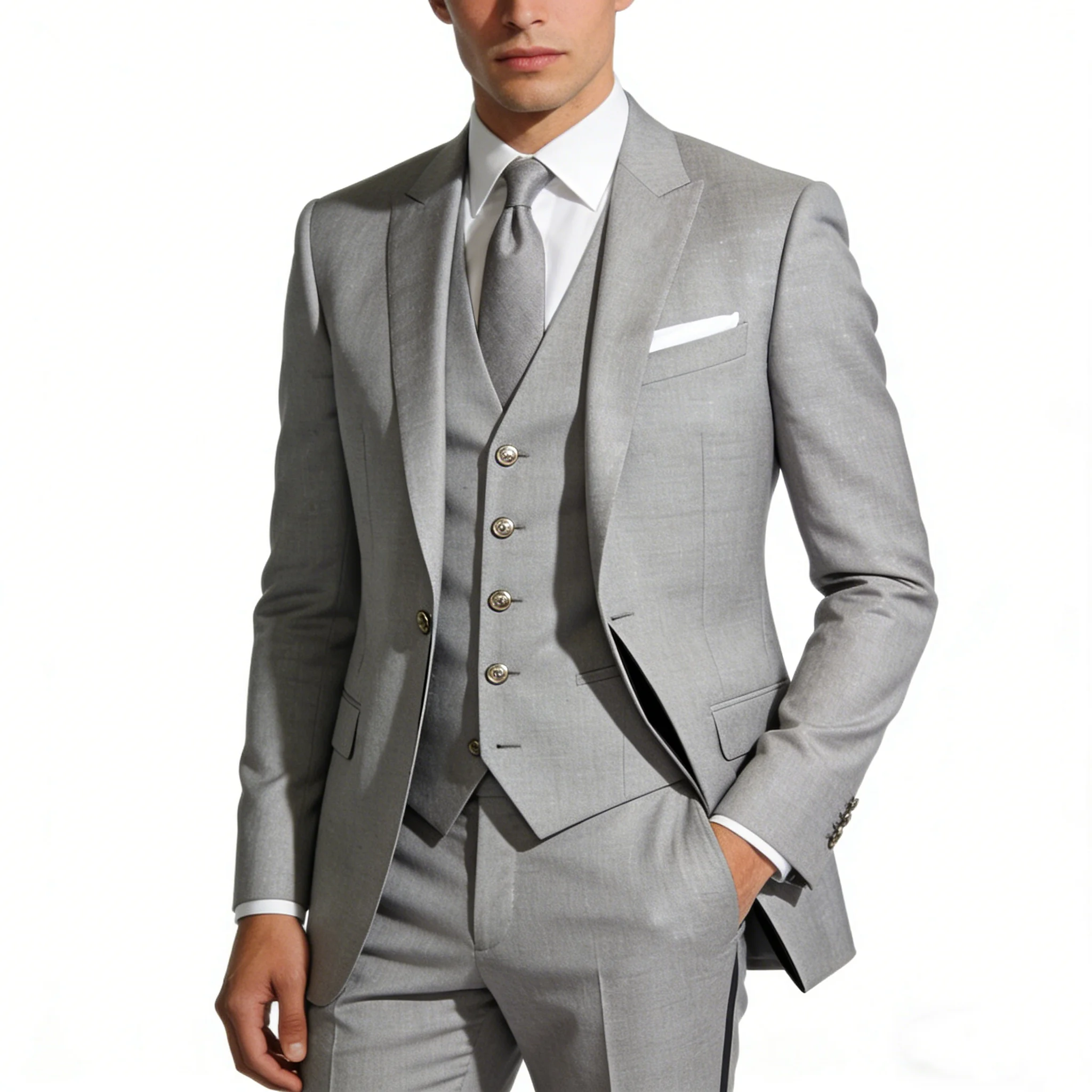 

Men Suits Slim Fit 3 Piece gray Business Formal Suit Wedding Groom Office Wear Wool Blend Vest Pants