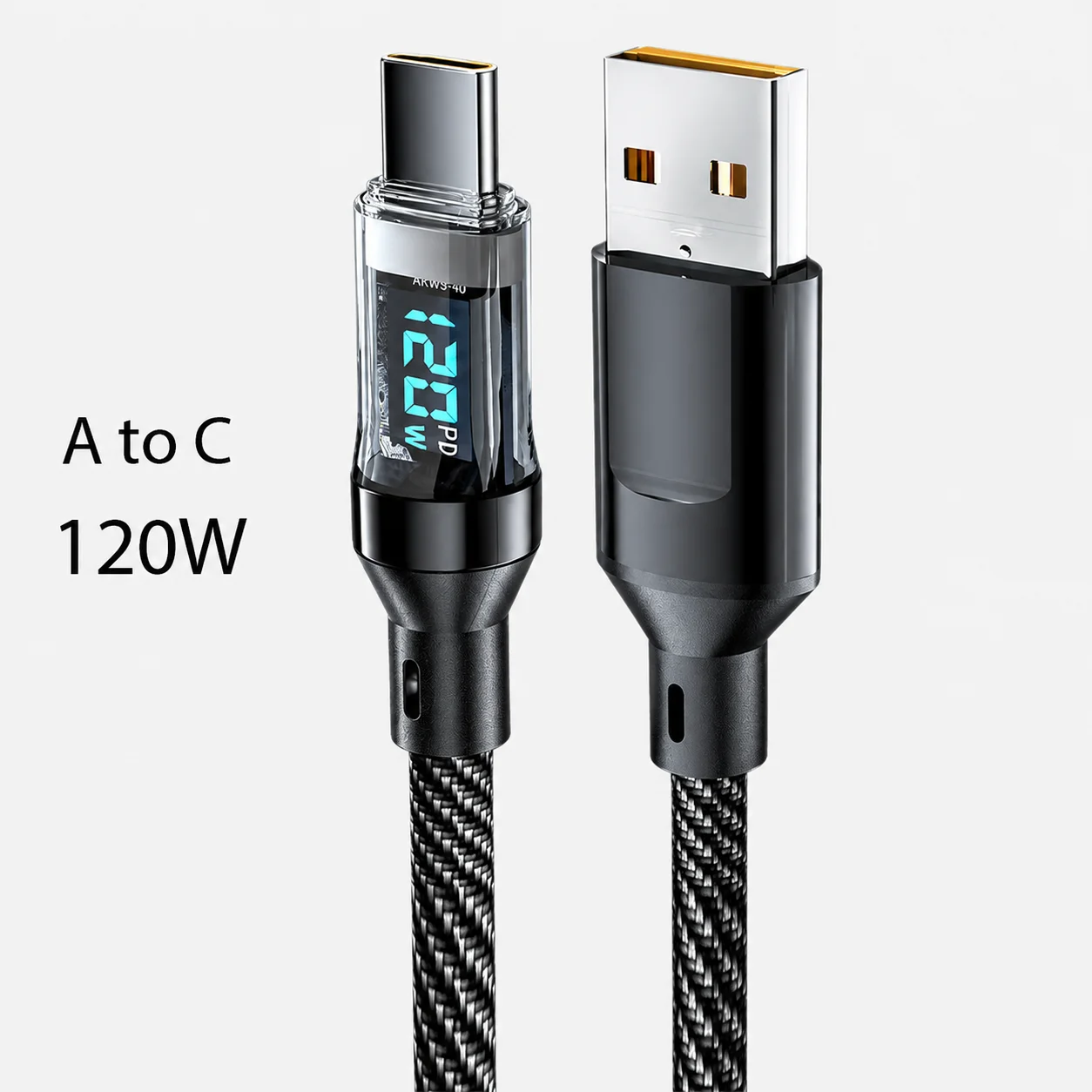 120W LED-Leistungsanzeige USB-C-Kabel PD Schnellladung Typ-C-Kabel 480Mbps Datensynchronisation Nylon-Ummanteltes USB-A-zu-C-Ladekabel
