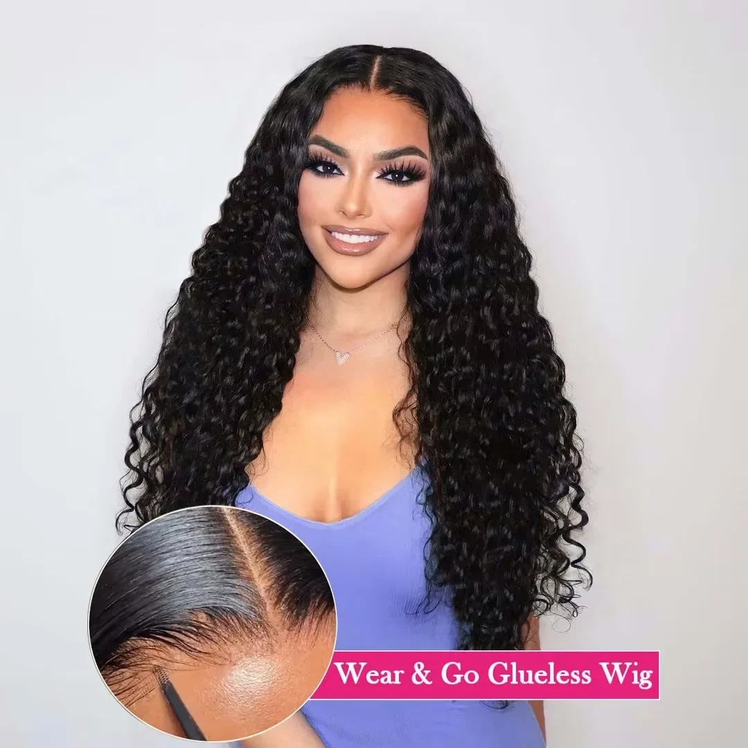 

MYLOCKME Glueless Wigs Human Hair Ready To Wear Deep Wave 5x5 Lace Clousure Wig Pre Cut Curly Human Hair 6x4 Lace Frontal Wig 200%