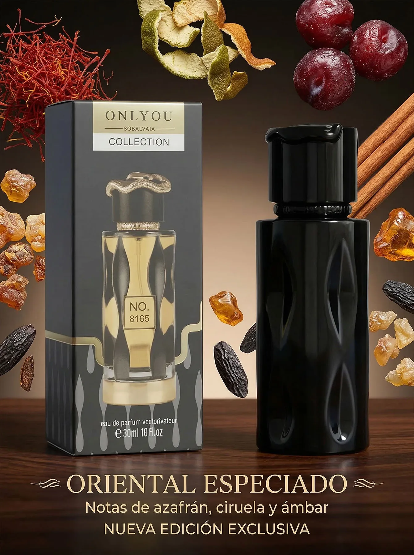 Perfume Onlyou No. 8165 30ml Licor de Ciruela y Azafrán Fragancia Oriental Especiada con Ámbar y Canela Aroma Sensual de Larga Duración Ideal para Noche y Citas Loción Elegante Notas de Haba Tonka Regalo Exclusivo